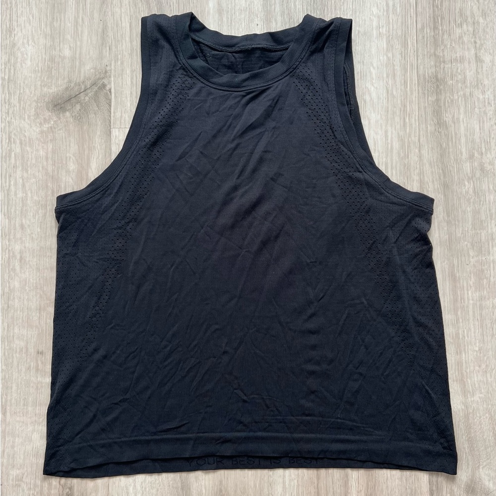 Lululemon Train to Be black tank, size 8.